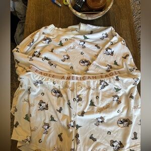 American eagle snoopy western cappuccino plush short pajama set like new XXL